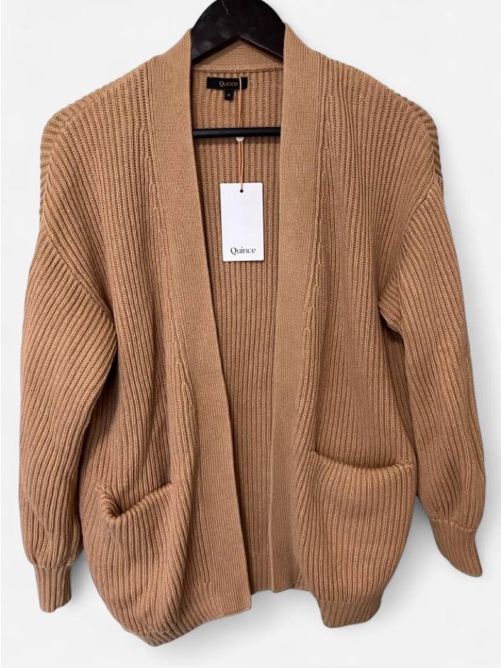 Quince 100% Organic Cotton Oversized Ribbed Crewneck Cardigan Camel Women’s Smal